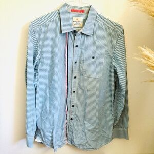 MENS TOMMY BAHAMA White Blue Striped Long Sleeve Button Classic Dress Shirt M